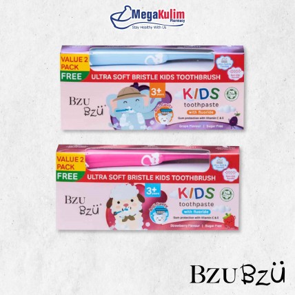 Bzu Bzu Kids Toothpaste 1's (Grape / Strawberry) + Free Toothbrush (1's)-Grape