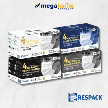 Respack 4ply Premium Face Mask 50pcs ( Dove Grey / Ash Blue / Pearl White / Jade Black )