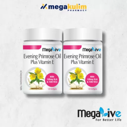 Megalive Evening Primrose Oil Plus Vitamin E (2x120's Softgels)