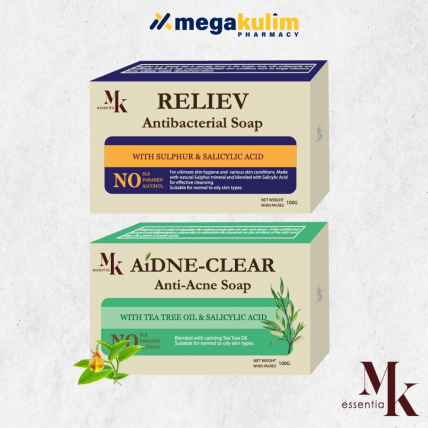 Mk Essentia Reliev Antibacterial / Aidne-Clear Anti-Acne Soap 100g-Aidne-Clear