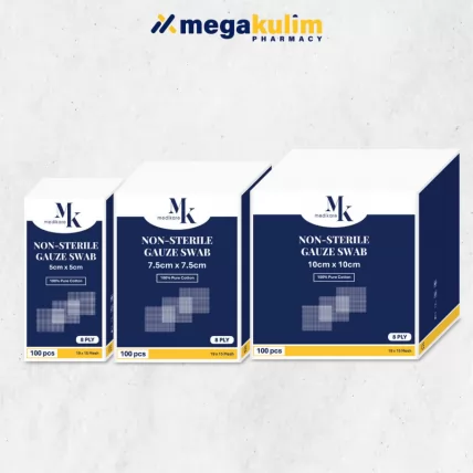 MK Medikare Gauze Swab 100pcs/Pack 8ply (5x5cm / 7.5x7.5cm / 10x10cm)