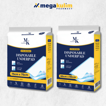 MK Medikare Disposable Underpad 4ply 10pcs (75cmx75cm / 60cmx90cm)
