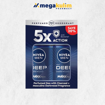 Nivea Men Deodorant Roll Deep Darkwood (2x50mL)