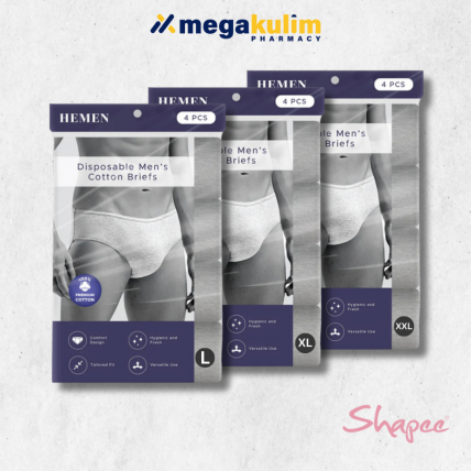Shapee Hemen Disposable Men's Cotton Briefs 4's (Size L/XL/XXL)