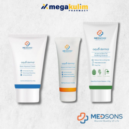 Medsons Range ( Basic Aqueous Cream 120g / Aqua Dermal Itch Relief 60g / Aqueous Pine Tar Soothing Cleanser 220g )