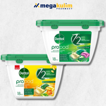 Dettol ProPods All-in-One Antibacterial Laundry Pod 18's (Citrus Rose / Rainforest Fresh)