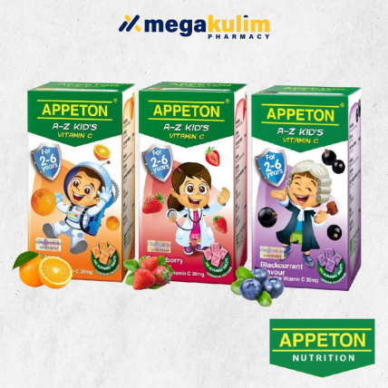 Appeton A-Z Kid's Vitamin C 30mg 100Tablets (Orange/Blackcurrant/Strawberry)