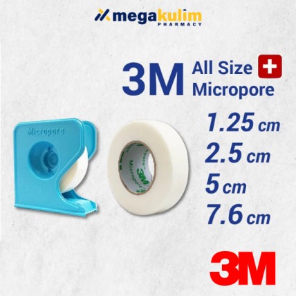 3M Micropore Surgical Tape (1.25cm / 2.5cm / 5cm / 7.6cm) With / Without Dispenser 9.1M/Roll-1.25cm x 9.1m/Tape Only